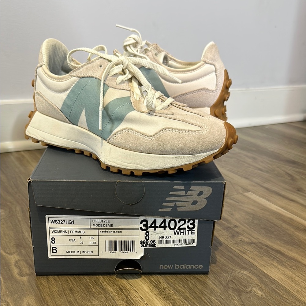 New Balance White and Blue Sneakers